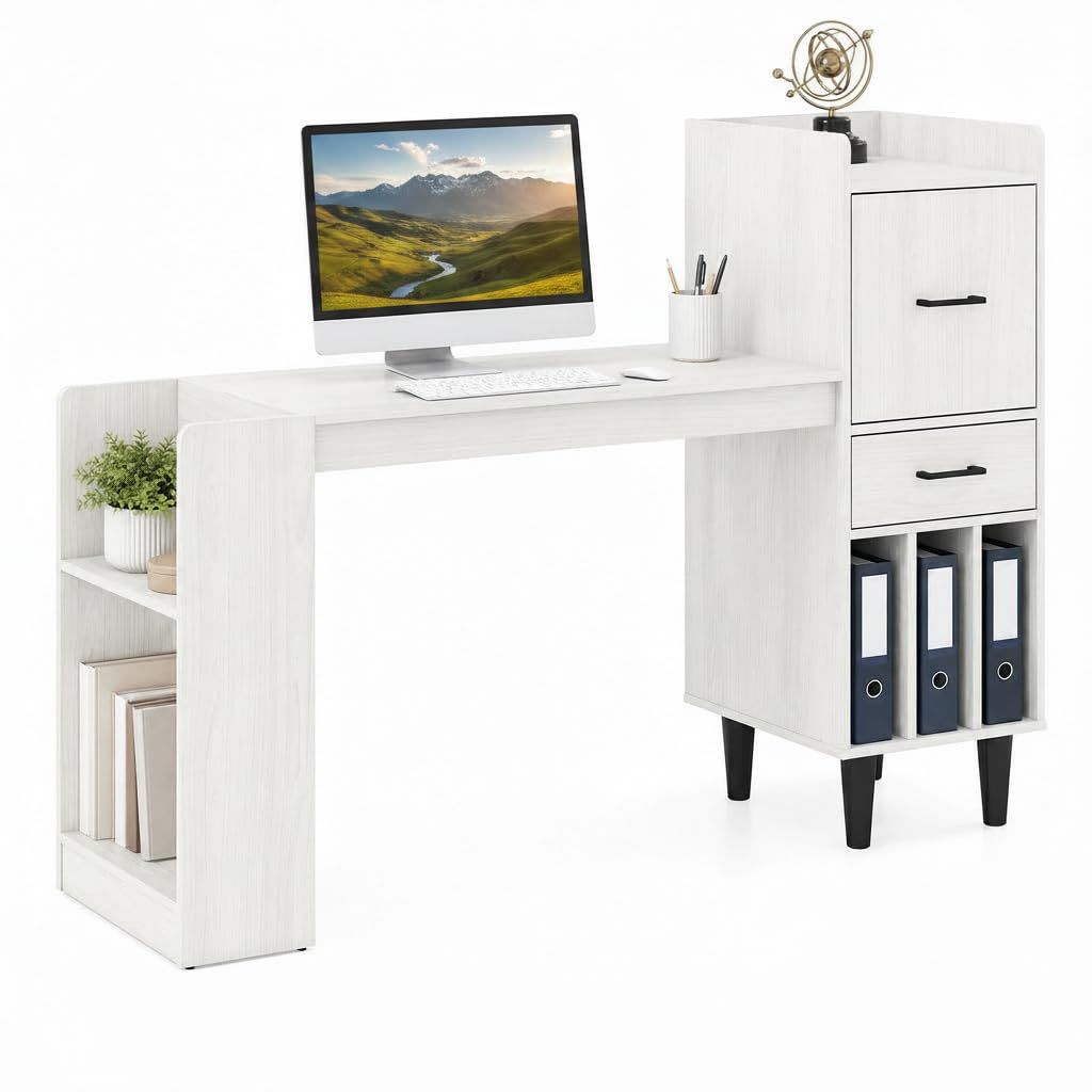 Tangkula Computer Desk with Storage Drawers & Bookshelf